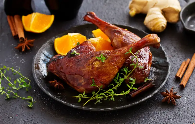 Chinese-style roast duck legs.