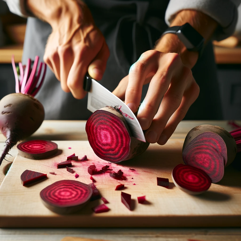 cutting beets